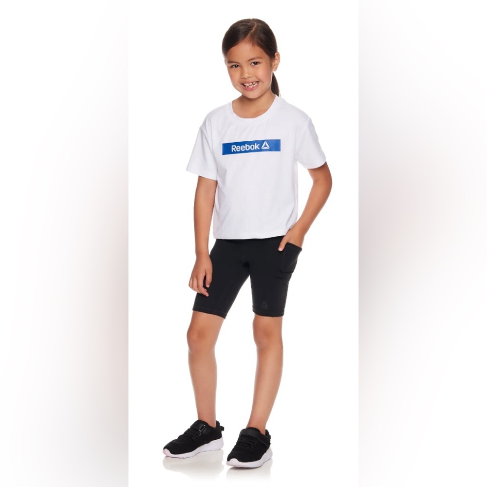 REEBOK Girls Biker Shorts Size S 6/6X Side Pocket Pull On Black New